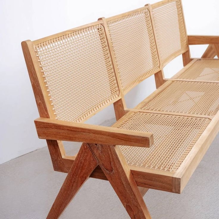 Wood and Rattan Bench