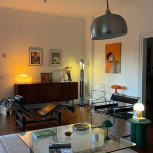 Mid century Stainless combine leather for lounge chair 3