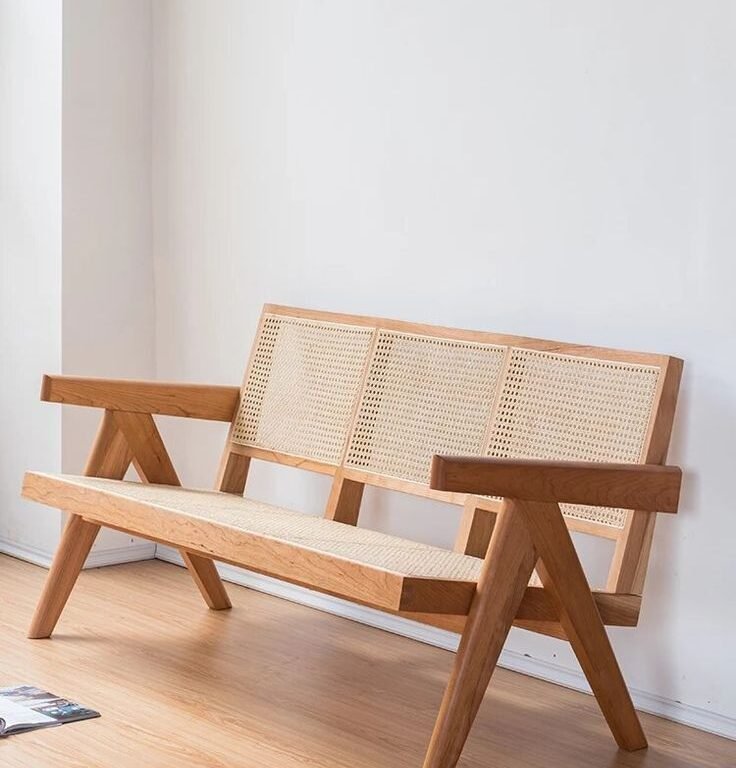 Wood and Rattan Bench