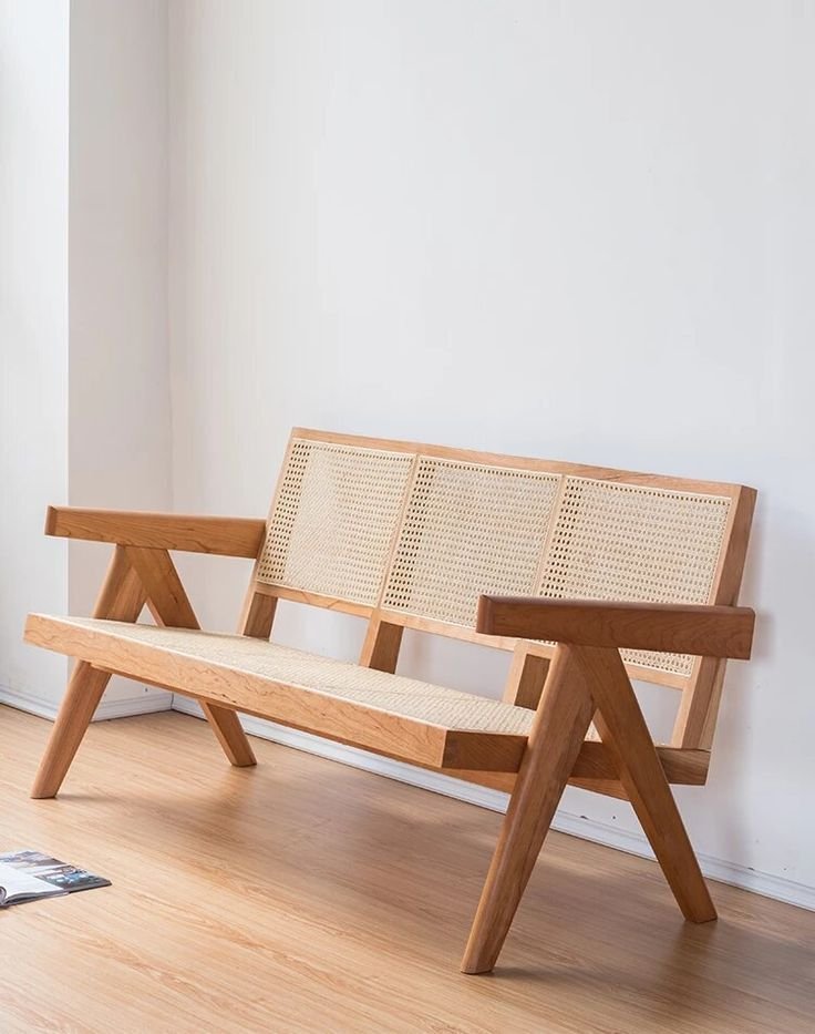 Wood and Rattan Bench