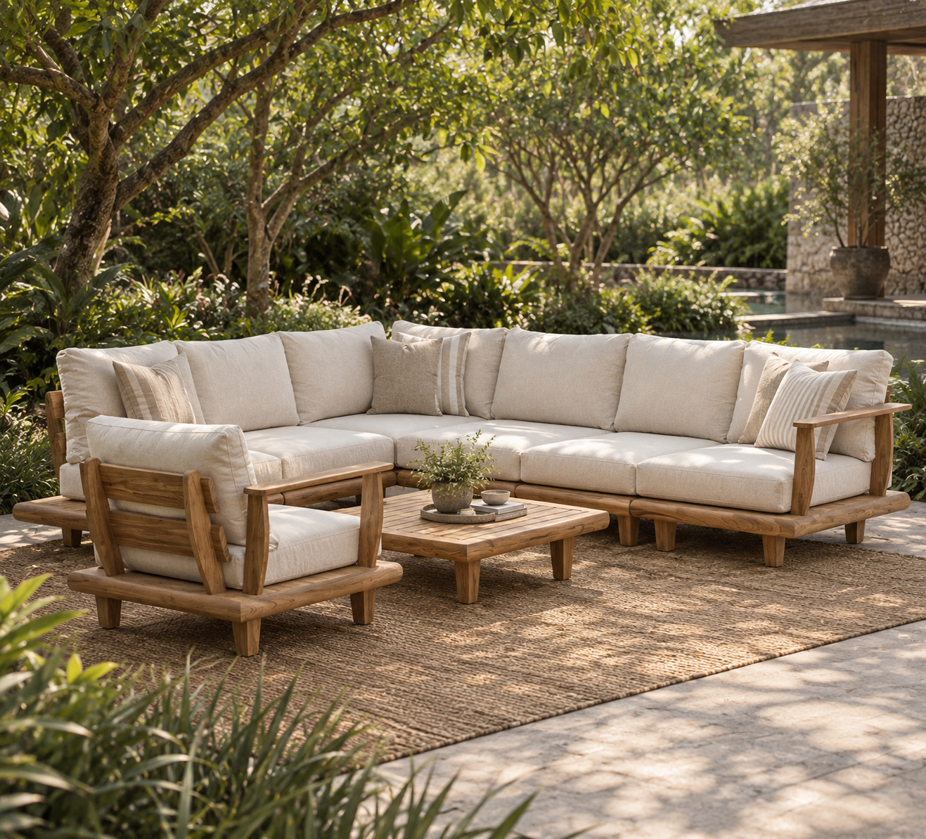 Modular Teak Garden Corner Sofa